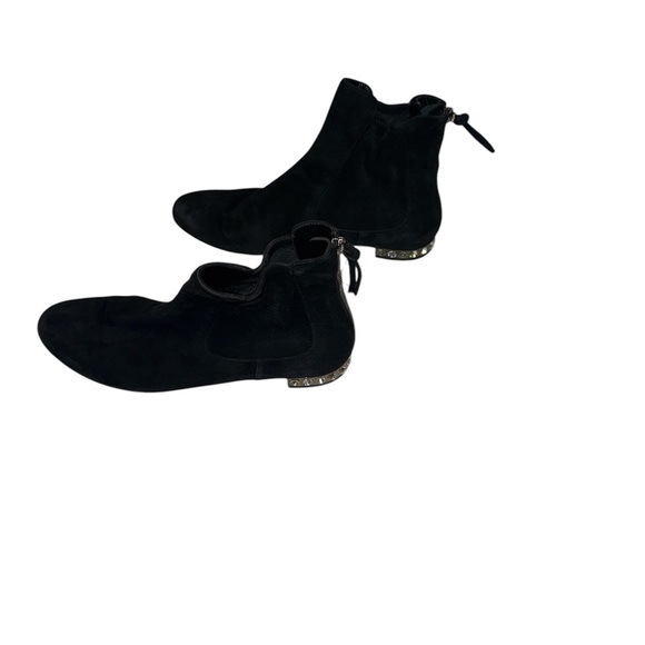 Miu Miu Black Suede Bejeweled Heel Booties - Picture 1 of 5